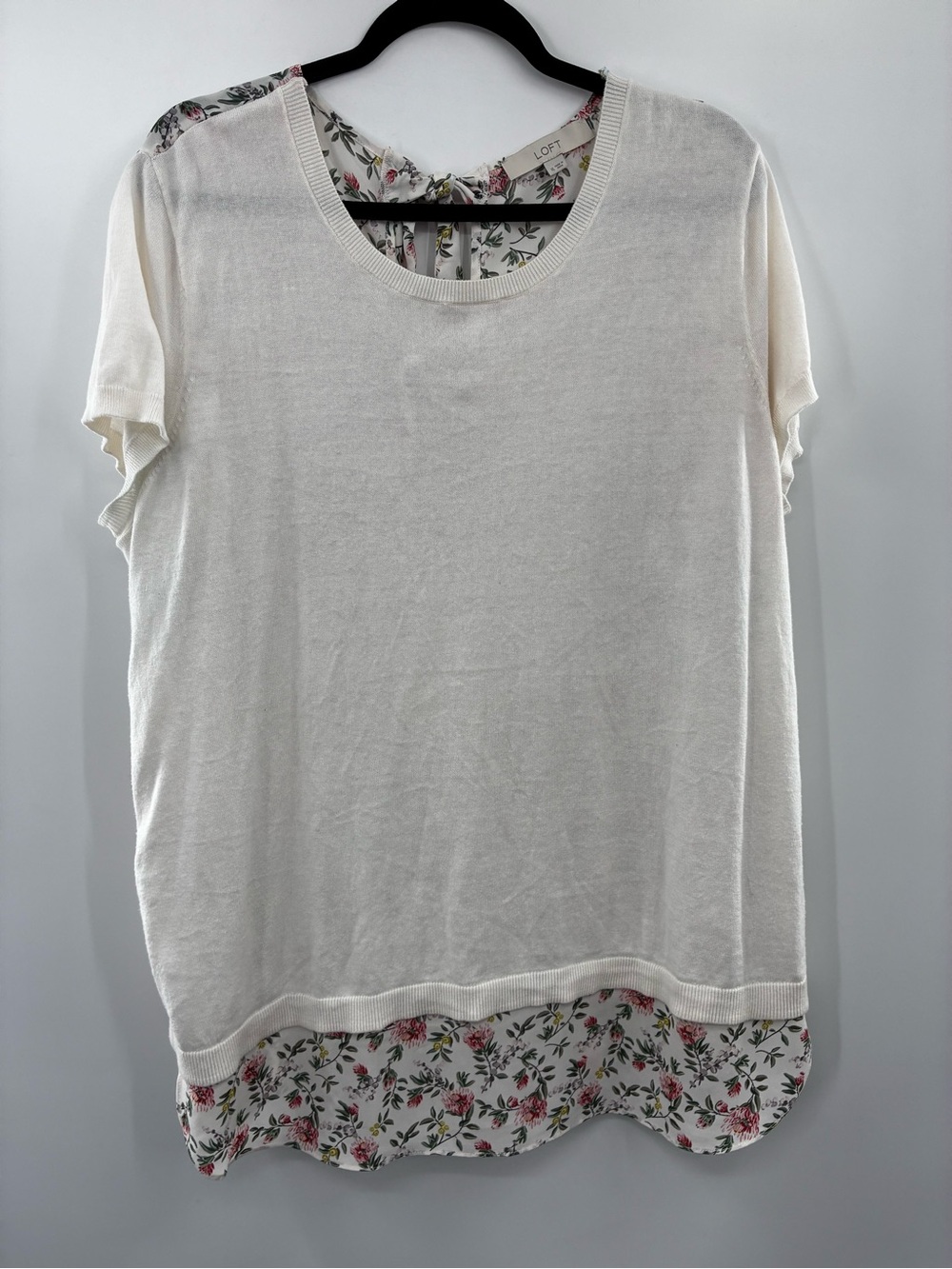 LOFT Cream Floral-Trim Blouse sizeXL